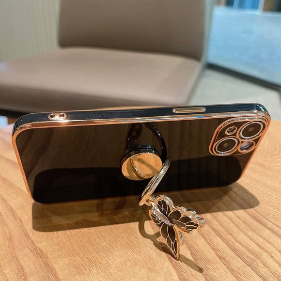 iPhone 15/14/13/12 Case , 3d Rhinestone Butterfly, Liquid Silicone Stand - Picture 3 of 5